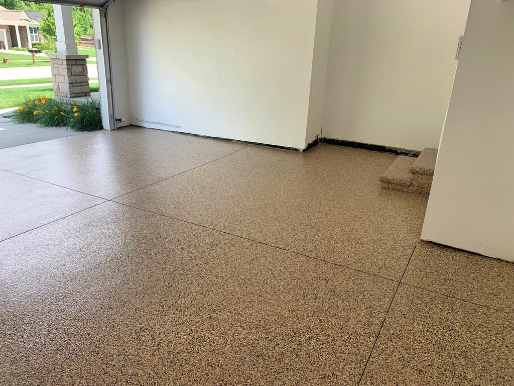 Finished decorative chip floor in a residential garage